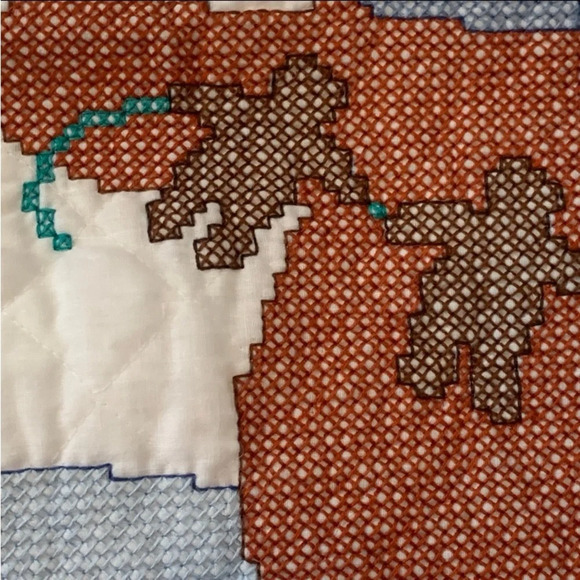 Vintage Handmade Cross Stitched Baby Blanket Rainbow Bear Rabbit Star Heart Moon - Picture 5 of 10